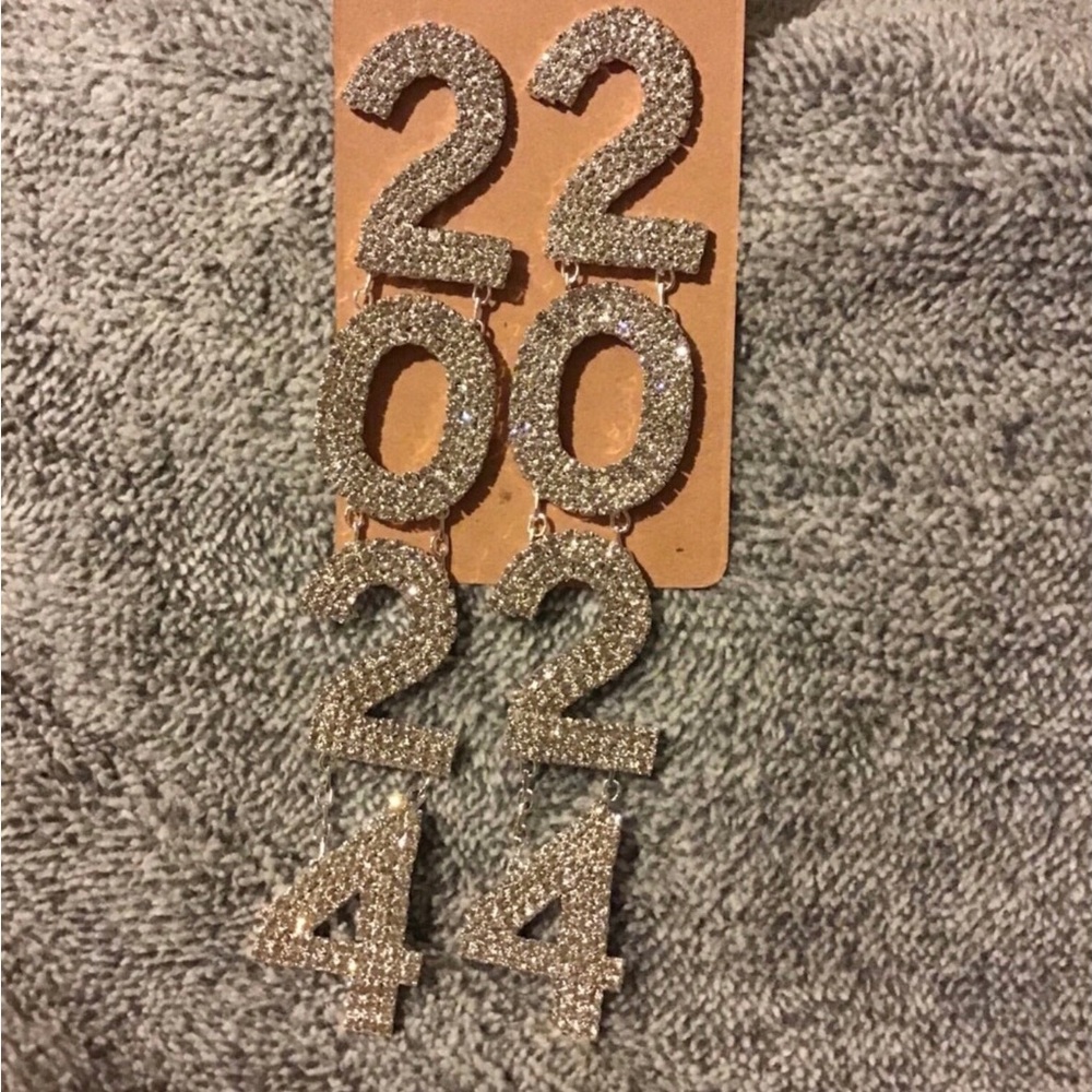 Silver Rhinestone 2024 Grad Earrings - Picture 2 of 4